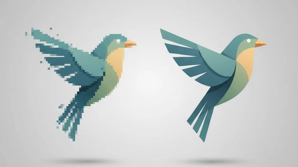 Confronto tra un logo raster pixelato e un logo vettoriale professionale