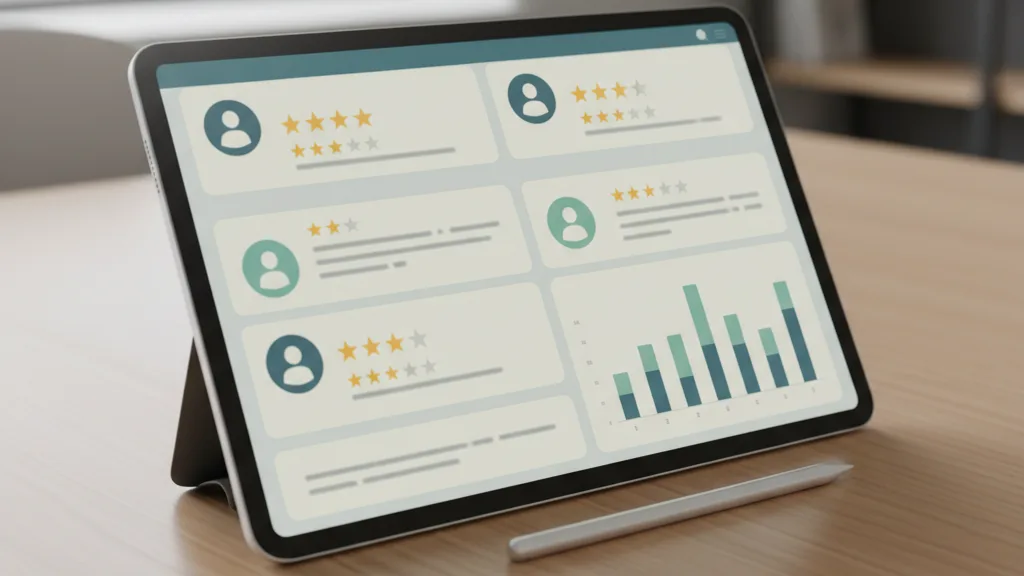 schermata Recensioni visualizzate su tablet