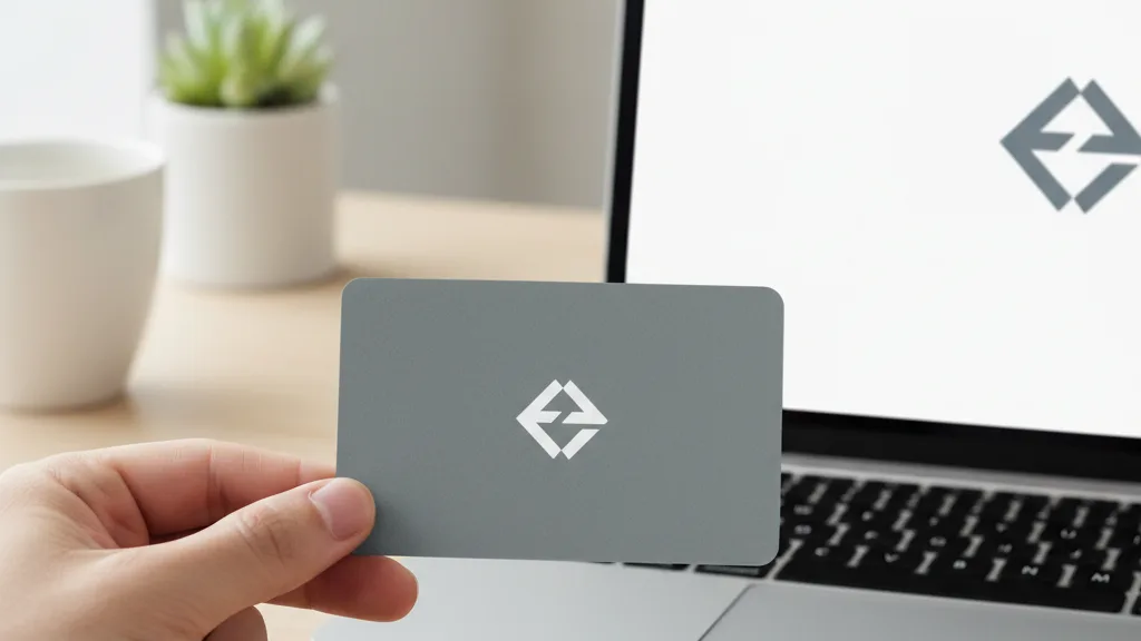 mano confronta biglietto visita schermo laptop stesso brand