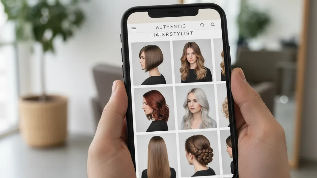sito internet realistico di parrucchiere con immagini di tagli di capelli, colore capelli, lisci o ricci visualizzato da