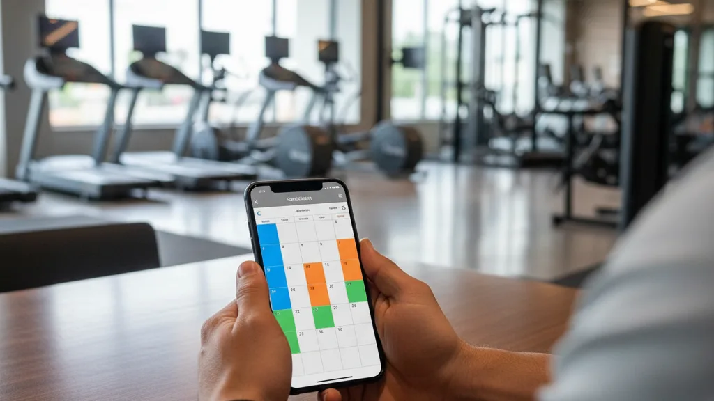 personal trainer smartphone calendario sessioni palestra moderna
